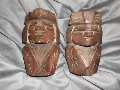 £24.99 • Buy Vintage Japanese Wooden Hand Carved Figure Pair Ainu Nipopo ~ Kokeshi Style (2)