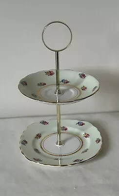 Colclough Vintage China 2 Tier Mini Cake Stand Or Jewellery Pale Green 1940’s • £10