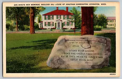 Lexington Massachusetts - Old Boulder Line Of The Minute Men - Vintage Postcard • $4.29