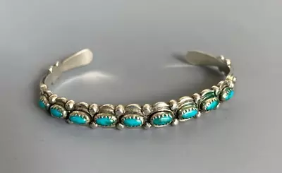 NAVAJO Vintage Bell Trading Handmade S-M Sterling Silver Turquoise Cuff Bracelet • $79.99