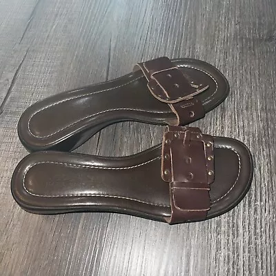 A. Giannetti Womens Size 7 Brown Leather Buckle Slip On Sandals Made In Italy • $24.99