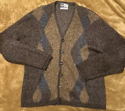 Vintage 60s Mens Revere Shag-Rac Fuzzy Mohair Cardigan Green • $160