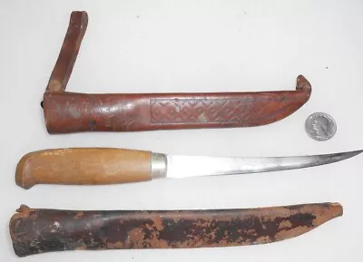 324d - Vintage J. Marttiini Rapala Fish Fillet Knife With 2 Leather Sheaths • $9.95