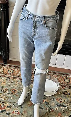 H&M Jeans Vintage Slim Size 6 Rip Knee Style Acid Wash Blue High Waist • $11