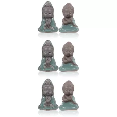  6 Pcs Tabletop Buddha Decor Yoga Laughing Ceramic Statue Household Desktop • £21.99