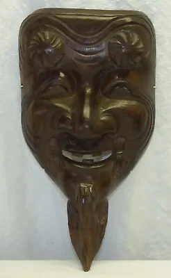 Chinese Wood Carved Immortal Face Mask W/ Beard Vintage Asian God Happy Laughing • $47.21