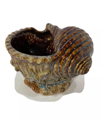 Vintage Ceramic Majolica Glaze Seashell Planter-Brown Tones-8”x 6”x 5” • $29.95