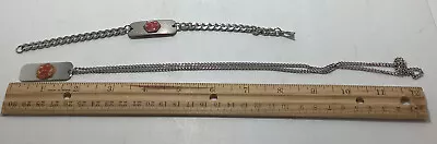 Vintage Diabetic Medical Alert Necklace & Bracelet Lot • $13.99