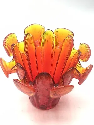 Viking Glass Finnish Vessel Crown 1983 Sunset Orange Persimmon Vase Amberina VTG • $45