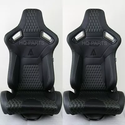 2 X Tanaka Premium Black Carbon Pvc Leather Racing Seats + Green Stitch For Vw • $347.81