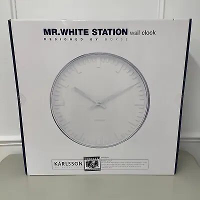 £39 • Buy New BNIB Karlsson White Station 51cm Dia Large Wall Clock Chrome Surround RRP£92