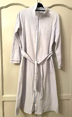 Autograph Velour Dressing Gown Belted Light Blue Zipped Front Size 12-14 • £9.99