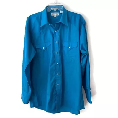 Vintage Sheplers Western Pearl Snap Blue Long Sleeve Men's Size Small Blue Shirt • $13