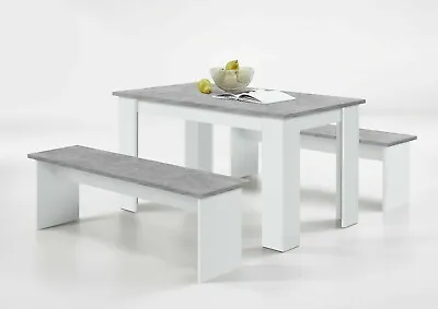 'Dornum' Modern Designer Dining Table Bench Seating Stone Grey & White • £149.99