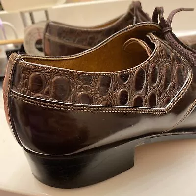 Vintage Gator Men’s Brown Dress Shoes Sz 10 Patent Leather Lace Reptile Rand • $70