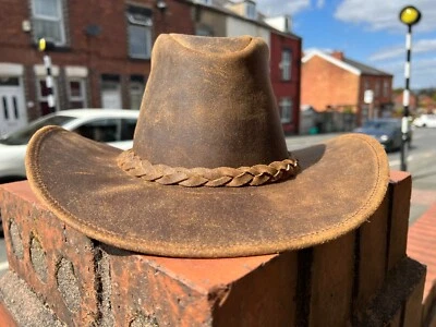 £19.99 • Buy Cowboy Hat Australian Western Cowboy Style Tan Crazy Horse Bush Hat