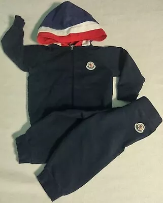 MONCLER Boys Navy Hoodie With Matching Pants Sz 9/12 Months • $125