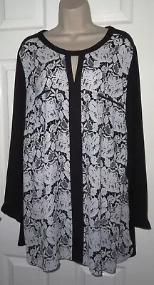 Womens🦋MARKS&SPENCER🦋black Mix Chiffon Longline Top Blouse Size 22 • £8.99