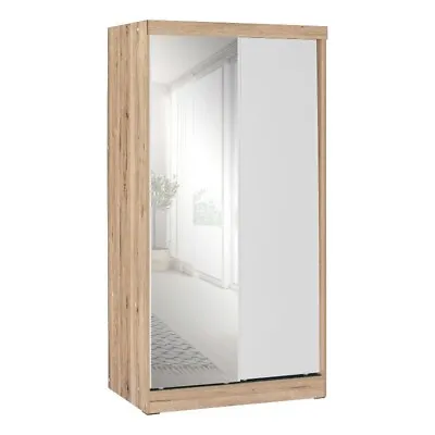 Better Home Products Mirror Wood Double Sliding Door Wardrobe White /Natural Oak • $299.46