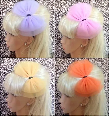 NEW BIG NET TULLE TUTU BOW SATIN ALICE HAIR BAND HEADBAND 80s PARTY FANCY DRESS • £4.99