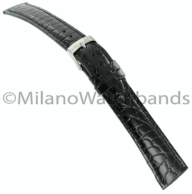 18mm Morellato Italy Crocodile Grain Black Padded Stitched Mens Watch Band 751 • $24.26