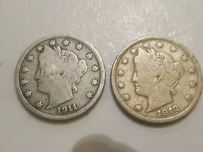 1911 P & 1912 P Liberty Head V Nickels Lot Of 2 See Description • $1.19