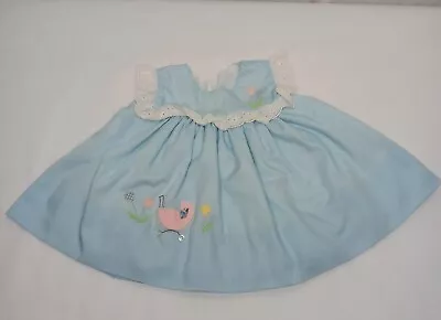 Vintage Baby Girl Dress Light Blue Baby Stroller Flowers White Eyelet Sleeveless • $33.70