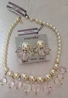 Vintage 1950's MCM Marvella Iridescent/Faux Pearls Necklace And Earrings • $31