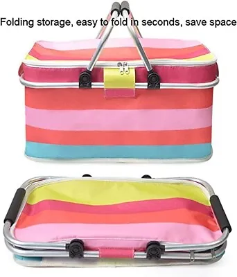 Insulated Picnic Basket Striped 40kg Collapsible Insulated Picnic Cooler Bag • £27.99