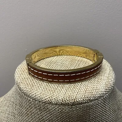 Michael Kors Gold Tone Leather Inlaid Hinged Bangle Bracelet  • $29