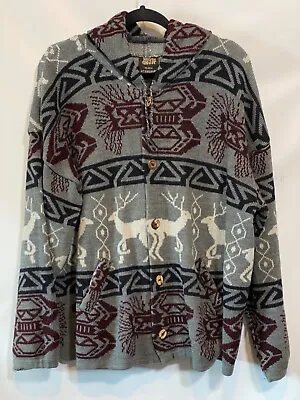 Tejidos Atahualpa 2XL 3XL Gray Burgundy WOOL Hood ECUADOR Sweater Jacket UNWORN • $48.99