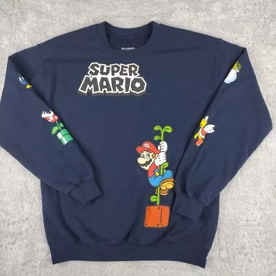 Super Mario Sweatshirt Mens Medium Blue Mario Print Gamer Crew Neck • $18