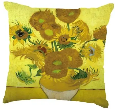 VAN GOGH's  SUNFLOWERS  Velvety Velour 44cm ART Print Zipped CUSHION COVER UK! • £5.49