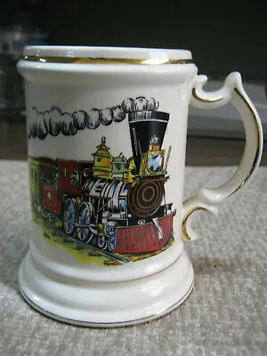 Shaving Mug Train Locomotive Mustache Cup W/ Gold Rim Steam Engine 4 3/8  • $12.95
