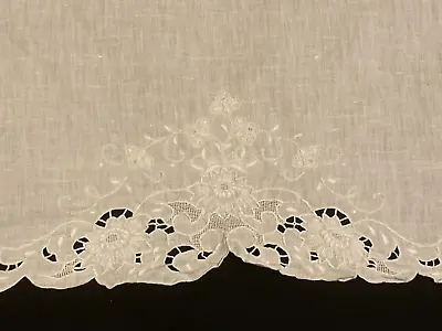 Vintage Curtain Panel White Embroidered Linen Rod Pocket 28 X42  • $16.50