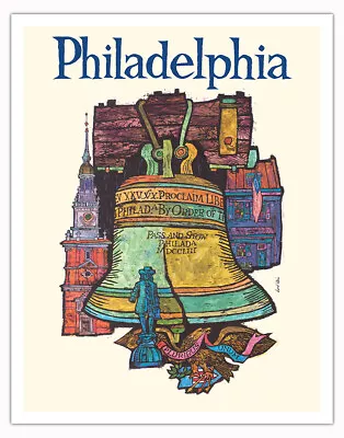 Philadelphia Liberty Bell Independence Hall Vintage Poster By David Klein 1960s • $27.98