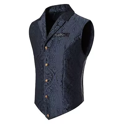 Mens Victorian Suit Vest Single Breasted Jacquard Steampunk Gothic Waistcoat Top • $36.09