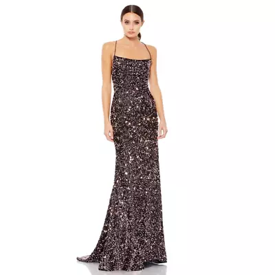 Mac Duggal Sequined Sheath Gown Size 4 Black Rose #26444 • $179