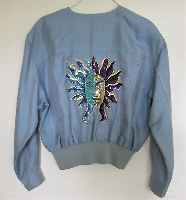 Vintage Escada Jacket Blue Silk Sequin Medusa Jacket Size 42 • $65