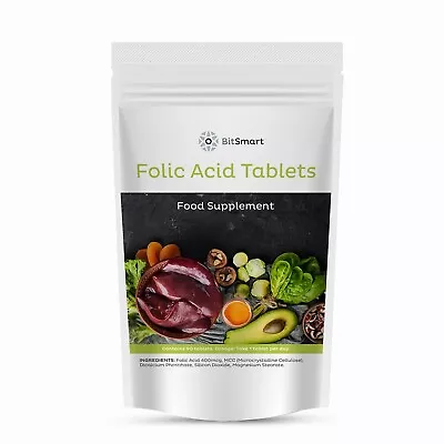 Folic Acid 400mcg - 90 Tablets - Pregnancy Support - Reduce Tiredness & Fatigue • £5.99