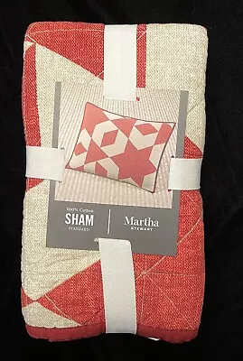 MARTHA STEWART Geo Stars Quilted Standard Sham NWT Red & Cream • $24