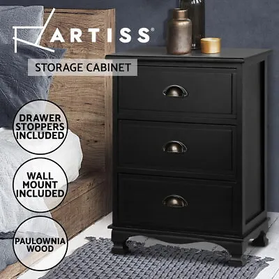 Artiss Bedside Table 3 Drawers Side Table Storage Cabinet Nightstand Black THYME • $74.95