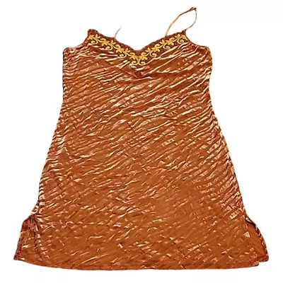 Orange Shimmer Zebra Stripe Y2K 90s Festival Mesh & Velvet Slip Dress - L • $28