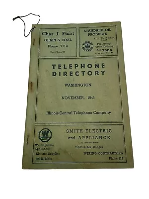 Telephone Book Washington Illinois IL Directory Genealogy Phone Vintage 1945 • $39.85