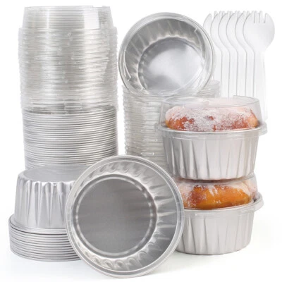 Aluminum Foil Baking Cups 50pcs 5oz 120ml Muffin Liners Cups With Lids Spoons • $12.99