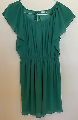 Miami Dress Women's Small Lined  Green Scoop Neck Short Sleeve Back Tie • $9.99