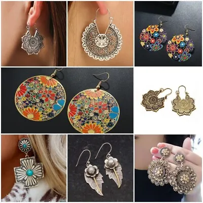 £3.84 • Buy Boho Ethnic Style Vintage 925 Silver Dangle Ear Hook Hoop Women Jewelry Gift