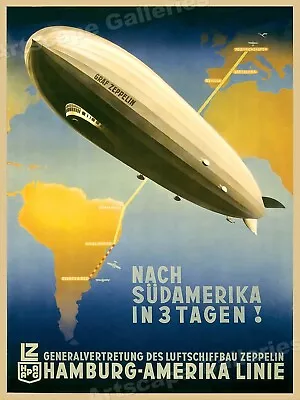1937 Graf Zeppelin Vintage German Hamburg - Amerika Line Travel Poster - 18x24 • $13.95