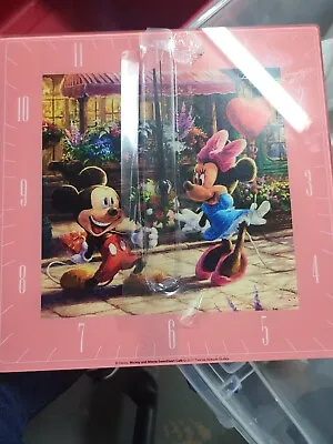 DISNEY Mickey And Minnie Mouse Clock Sweetheart Cafe 11  Pink Thomas Kinkade • $15