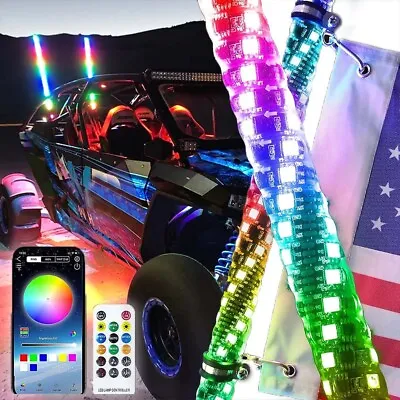 3FT RGB LED Light Whip + Flag For ATV ATV Accessories RZR Can-Am Polaris Antenna • $99.11